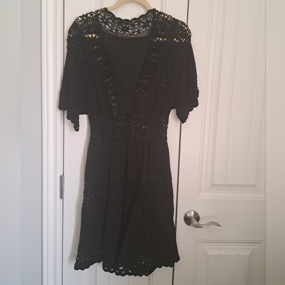 NANETTE LEPORE black cotton crochet knit cut out short sleeve cover up dress M - Picture 3 of 10